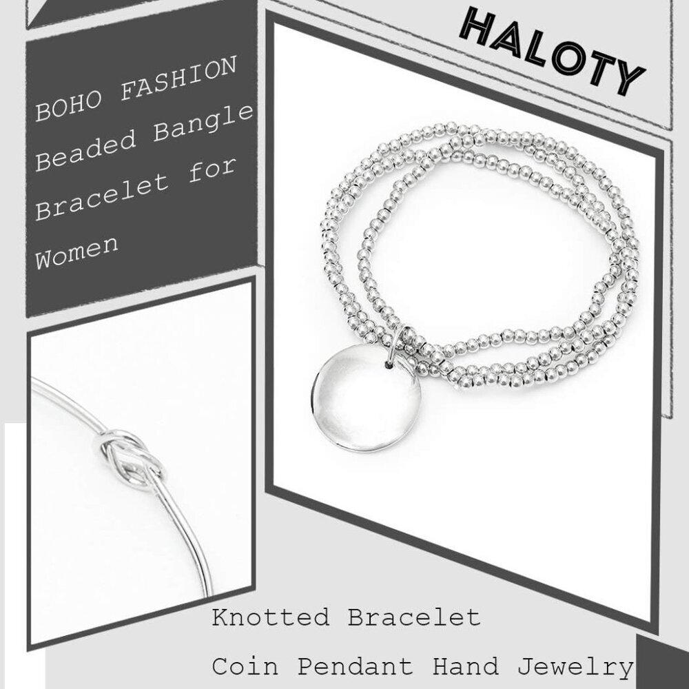 Boho Layered Knot Bangle Stackable Bracelets Silv… - image 5